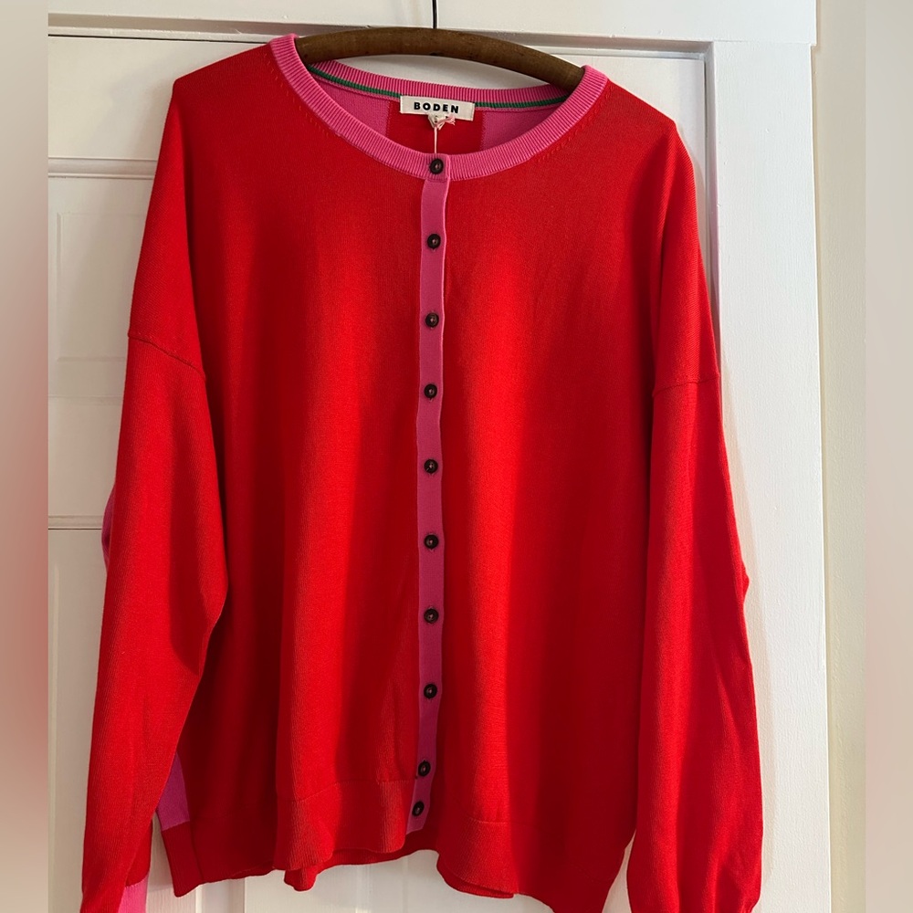 Boden Women's Vibrant Red and Pink Cardigan
